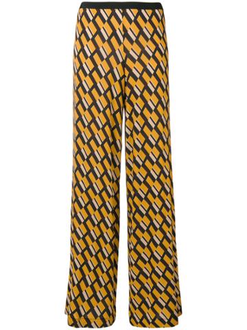 Siyu Geometric Print Flared Trousers - Yellow & Orange