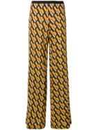 Siyu Geometric Print Flared Trousers - Yellow & Orange