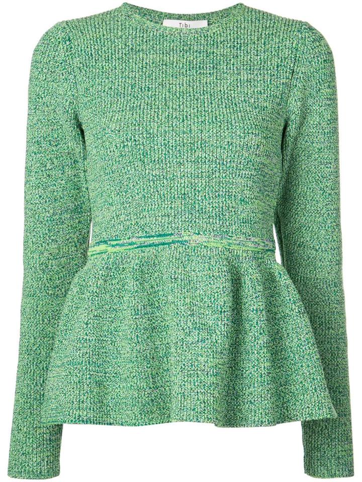 Tibi Bouclé Peplum Knitted Top - Green