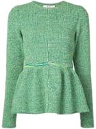 Tibi Bouclé Peplum Knitted Top - Green
