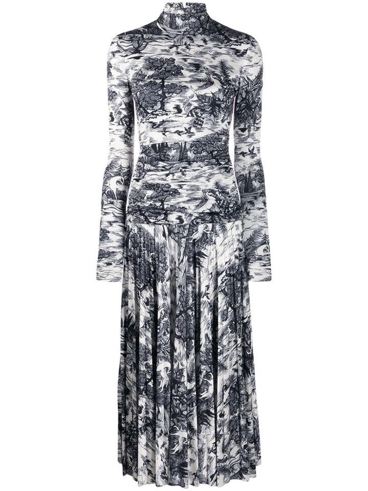 Victoria Victoria Beckham Forest Print Pleated Dress - White
