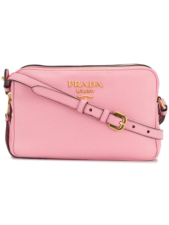 Prada Saffiano Double Zip Crossbody Bag - Pink & Purple
