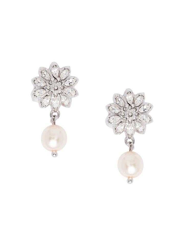 Miu Miu Crystal And Pearl Flower Earrings - Metallic