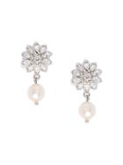 Miu Miu Crystal And Pearl Flower Earrings - Metallic