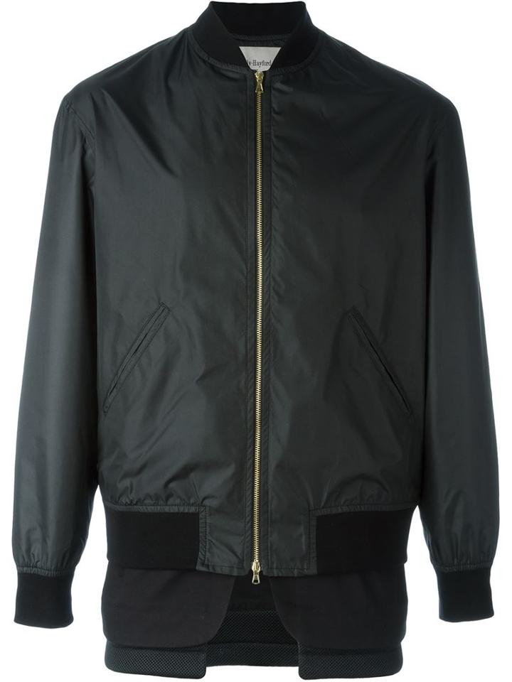 Casely-hayford Double Effect Inset Bomber Jacket, Men's, Size: 40, Black, Polyester/cotton