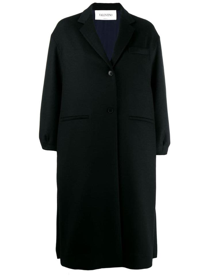 Valentino Single-breasted Gathered-hem Coat - Blue