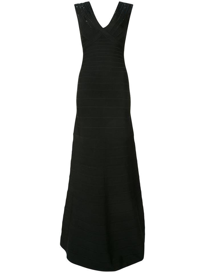 Hervé Léger - Sequin Shoulder Black Bandage Dress - Women - Nylon/spandex/elastane/rayon - L, Nylon/spandex/elastane/rayon
