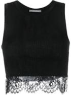 Alberta Ferretti Ribbed Lace Cropped Top, Women's, Size: 42, Black, Cotton