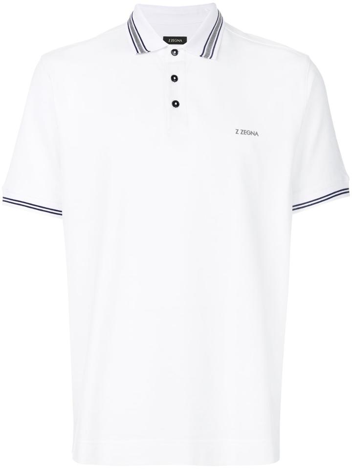 Z Zegna Striped Trim Polo Shirt - White