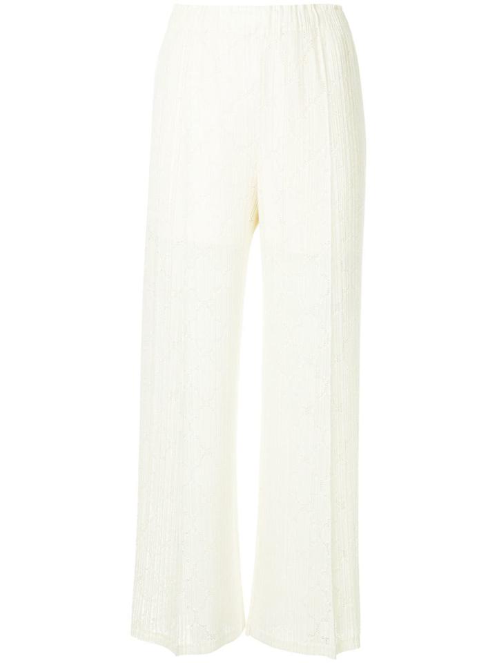 Pleats Please By Issey Miyake Clover Lace Wide Trousers - White