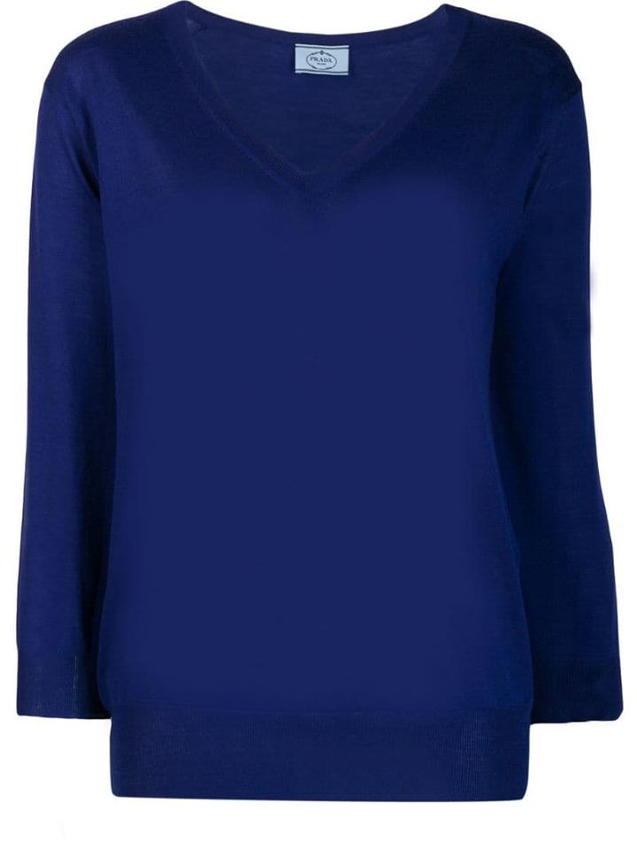 Prada V-neck Wool Jumper - Blue