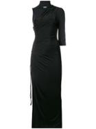 Off-white Asymmetric-sleeve Midi Dress - Black