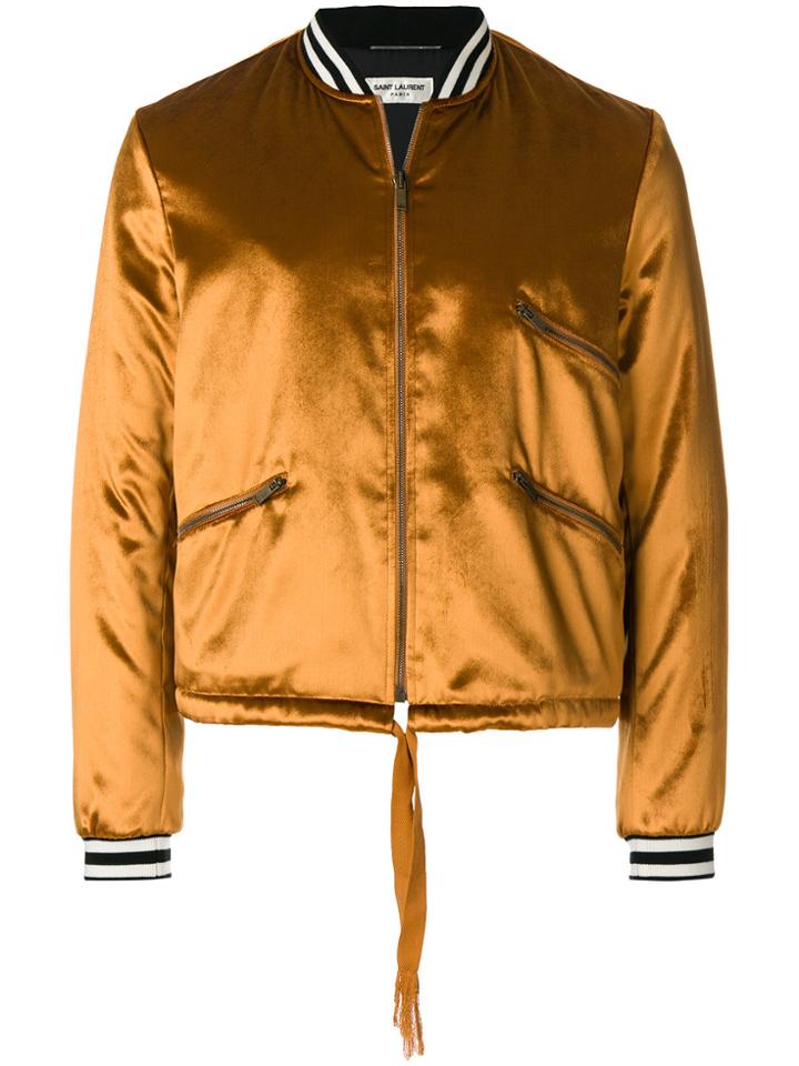 Saint Laurent Satin Bomber Jacket - Yellow & Orange