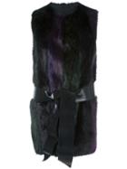 Blancha Sleeveless Striped Jacket, Women's, Size: 40, Black, Sheep Skin/shearling/beaver Fur/cupro/polyurethane