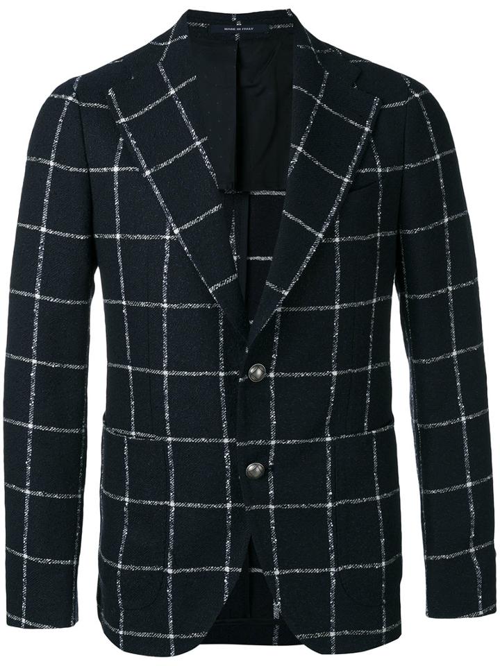 Tagliatore - Large Check Blazer - Men - Linen/flax/polyamide/cupro - 50, Blue, Linen/flax/polyamide/cupro