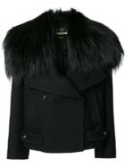 Roberto Cavalli Double Breasted Jacket With Large Collar - Black