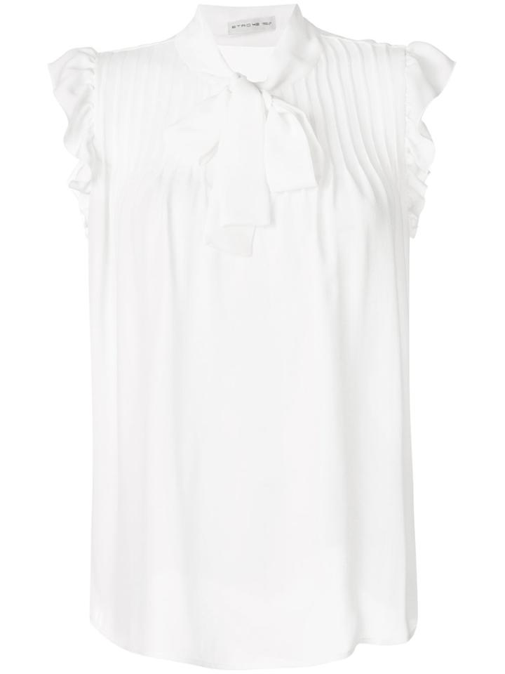 Etro Pleated Tie Neck Sleeveless Blouse - White