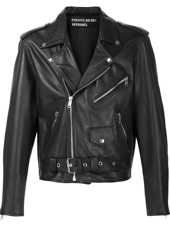 Enfants Riches Deprimes Cropped Biker Jacket, Men's, Size: Xl, Black, Silk/calf Leather