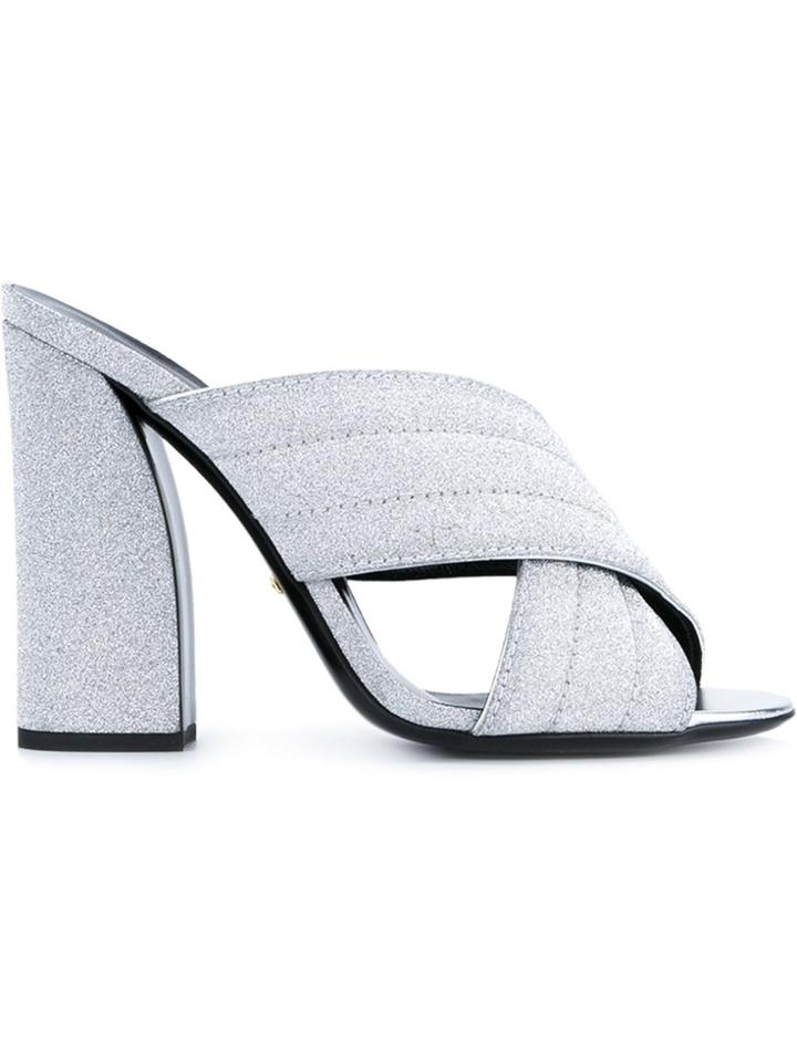 Gucci Padded Metallic Glitter Mules - Unavailable