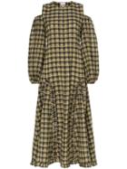 Ganni Charron Cold-shoulder Checked Maxi-dress - Green