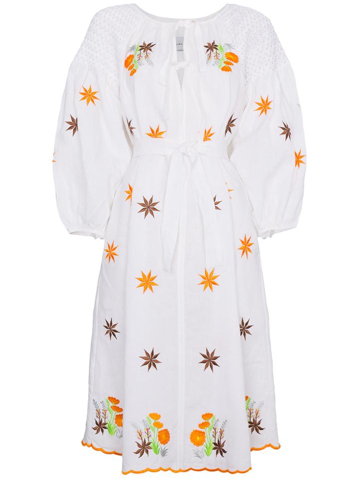 Innika Choo Avens Embroidered Linen Smock Dress - White