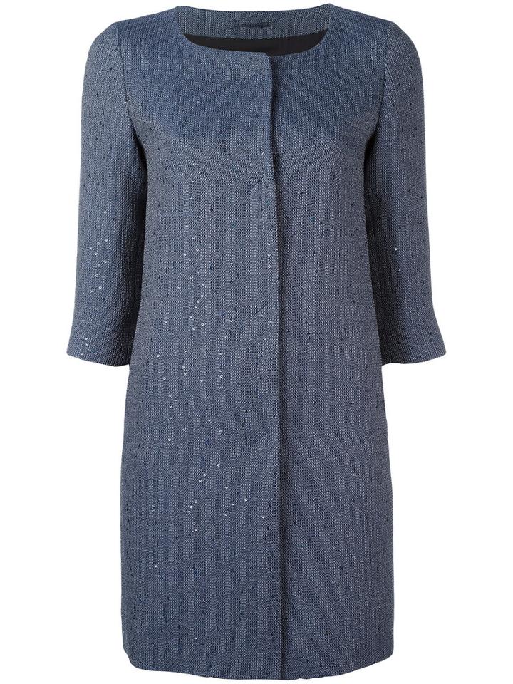 Herno Glitter Effect Collarless Coat, Women's, Size: 40, Blue, Acrylic/polyester/viscose/polyester