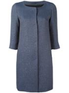 Herno Glitter Effect Collarless Coat, Women's, Size: 40, Blue, Acrylic/polyester/viscose/polyester