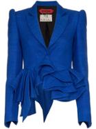 Ronald Van Der Kemp Ruffle Peplum Silk Blazer - Unavailable