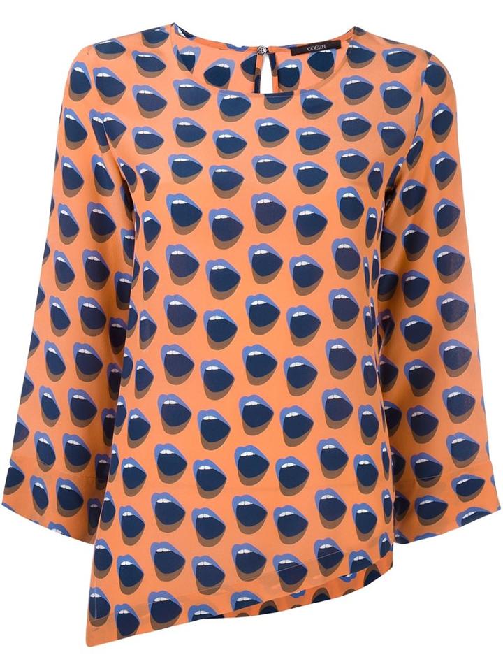 Odeeh Asymmetric Mouth Print Top, Women's, Size: 40, Yellow/orange, Silk