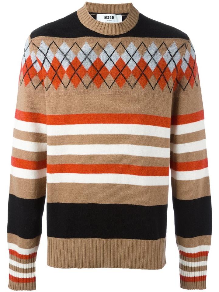 Msgm Multi Print Oversized Jumper, Men's, Size: Medium, Nude/neutrals, Polyamide/wool