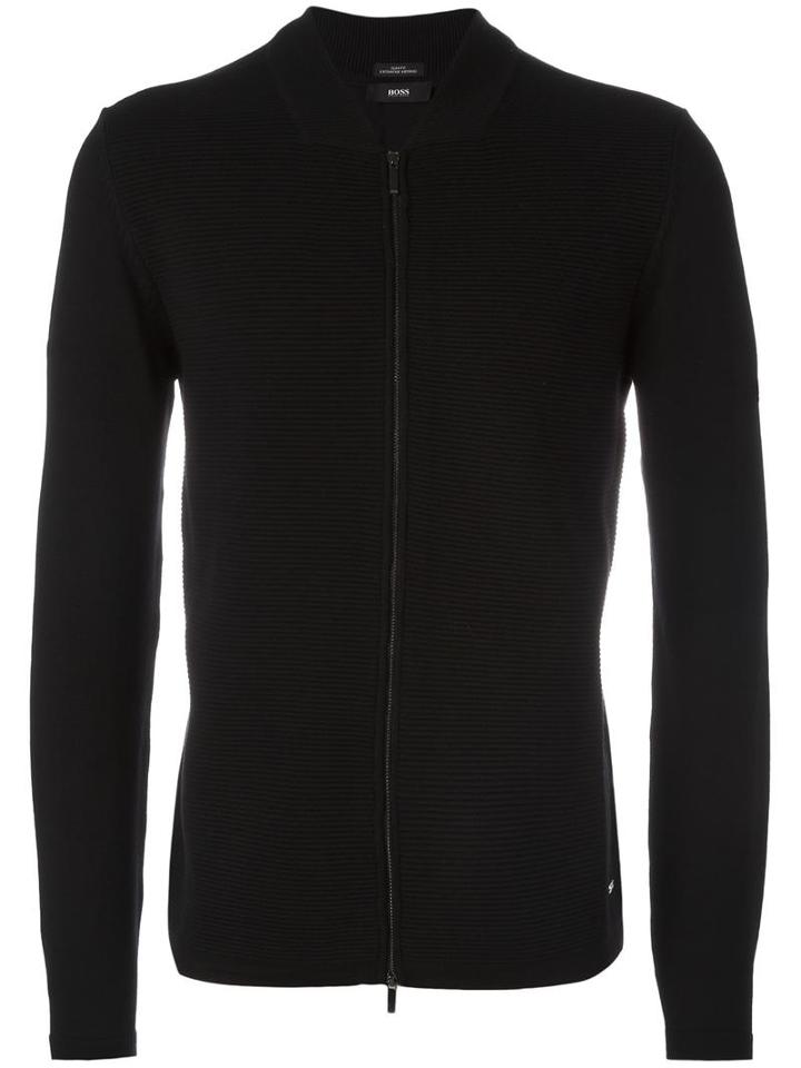 Boss Hugo Boss V-neck Zipped Cardigan, Men's, Size: Small, Black, Virgin Wool