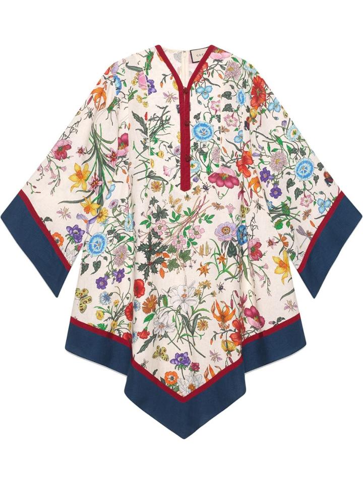 Gucci Kimono Style Dress With Flora Print - White