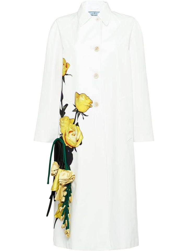 Prada Rose Print Coat - White
