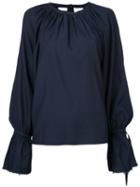 Cityshop - Gathered Neck Long Sleeve Blouse - Women - Cotton/cupro - One Size, Blue, Cotton/cupro