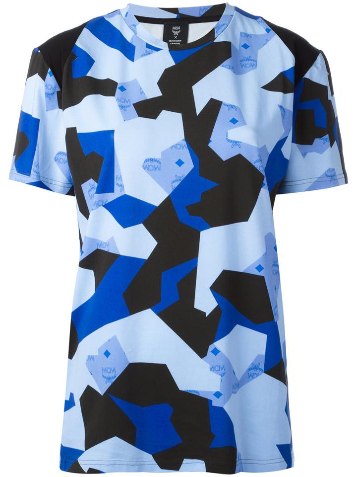 Mcm - Camouflage Print T-shirt - Women - Cotton/spandex/elastane/lyocell - S, Women's, Blue, Cotton/spandex/elastane/lyocell