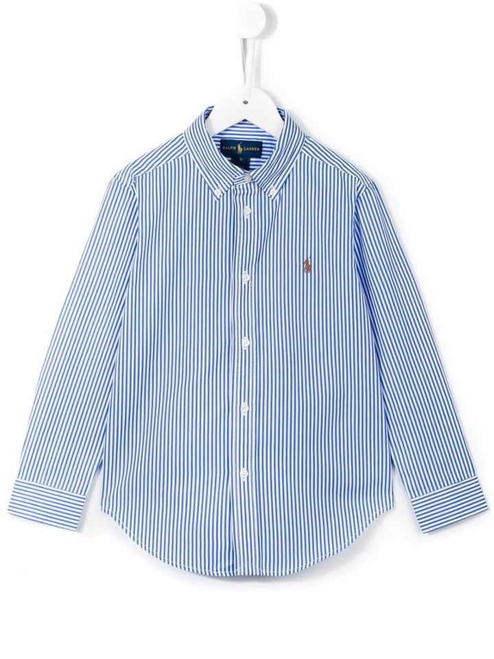 Ralph Lauren Kids Logo Embroidered Striped Shirt, Boy's, Size: 12 Yrs, Blue