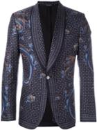 Dolce & Gabbana Chinese Print Blazer, Men's, Size: 48, Blue, Silk/spandex/elastane/virgin Wool