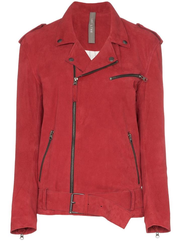 Lot Lthr Ella Belted Suede Biker Jacket - Red
