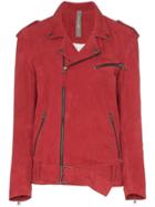 Lot Lthr Ella Belted Suede Biker Jacket - Red