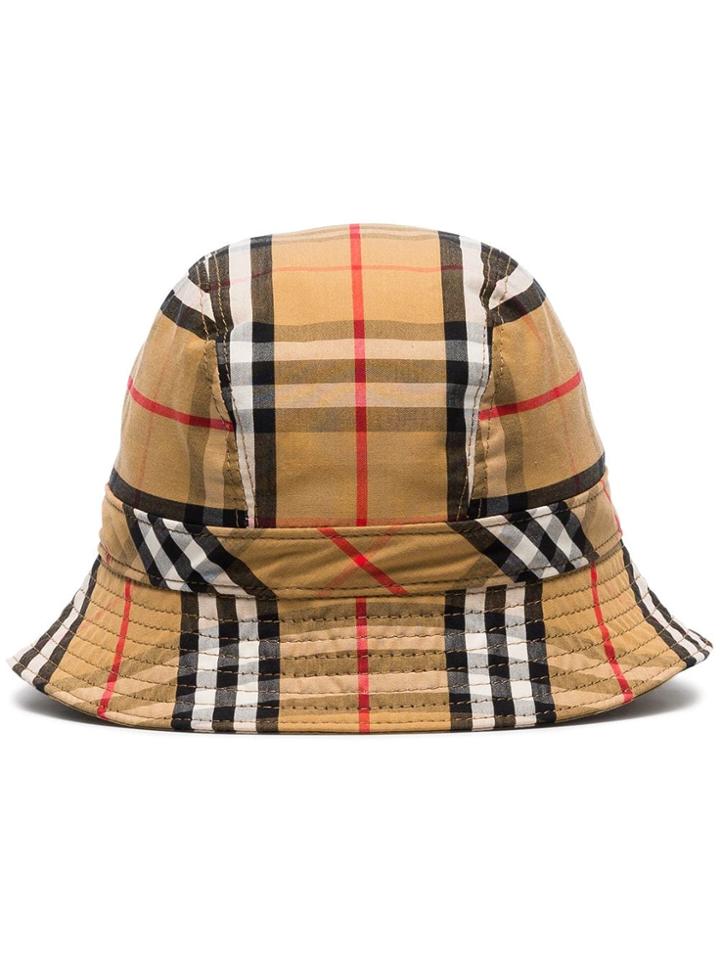 Burberry Antique Yellow Vintage Check Cotton Bucket Hat - Brown