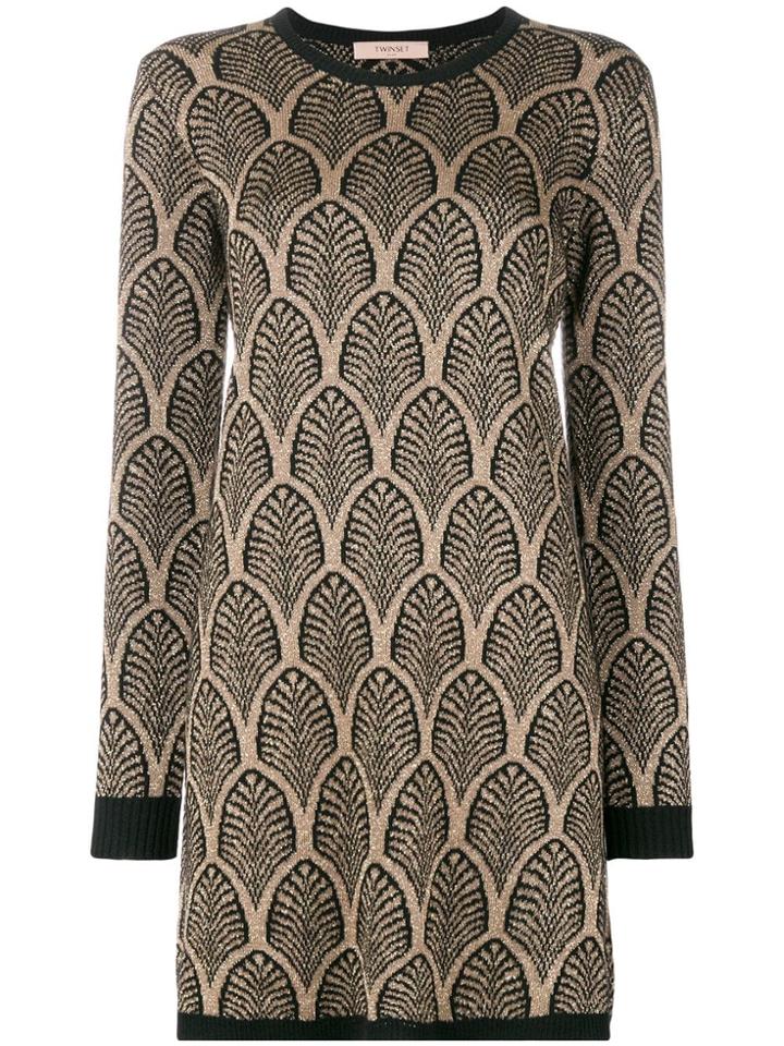 Twin-set Patterned Shimmer Sweater Dress - Black