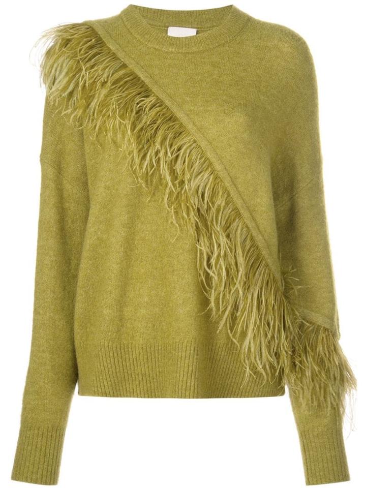 Cinq A Sept Merritt Feather-trimmed Jumper - Green