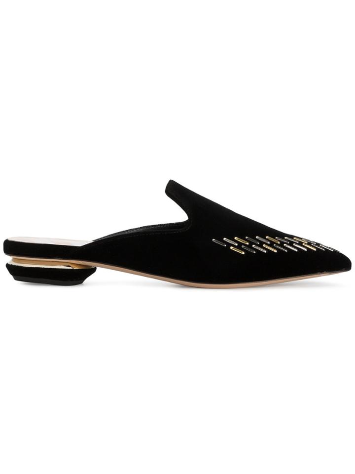 Nicholas Kirkwood Black Velvet Embellished Beya Flat Mules