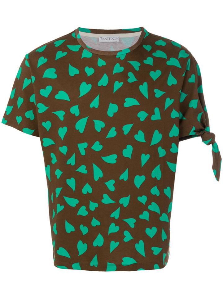 Jw Anderson Heart Print Knot T-shirt - Brown