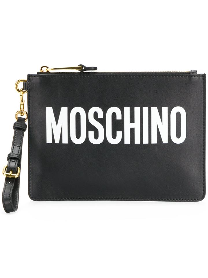 Moschino Logo Print Clutch - Black