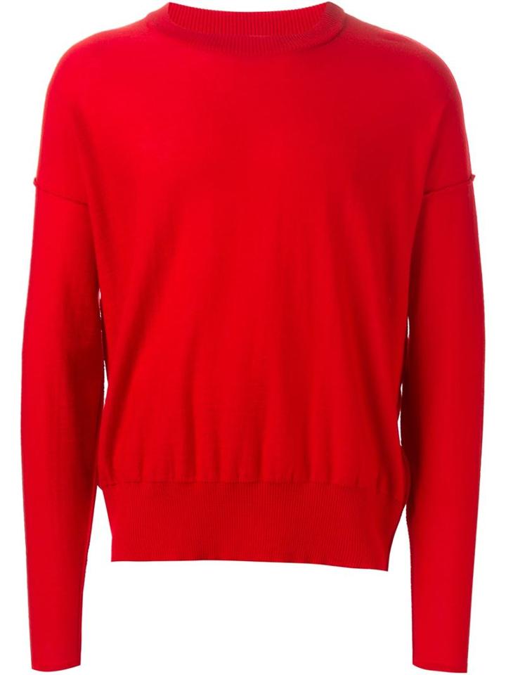 Ami Alexandre Mattiussi Crew Neck Jumper, Men's, Size: Large, Red, Wool
