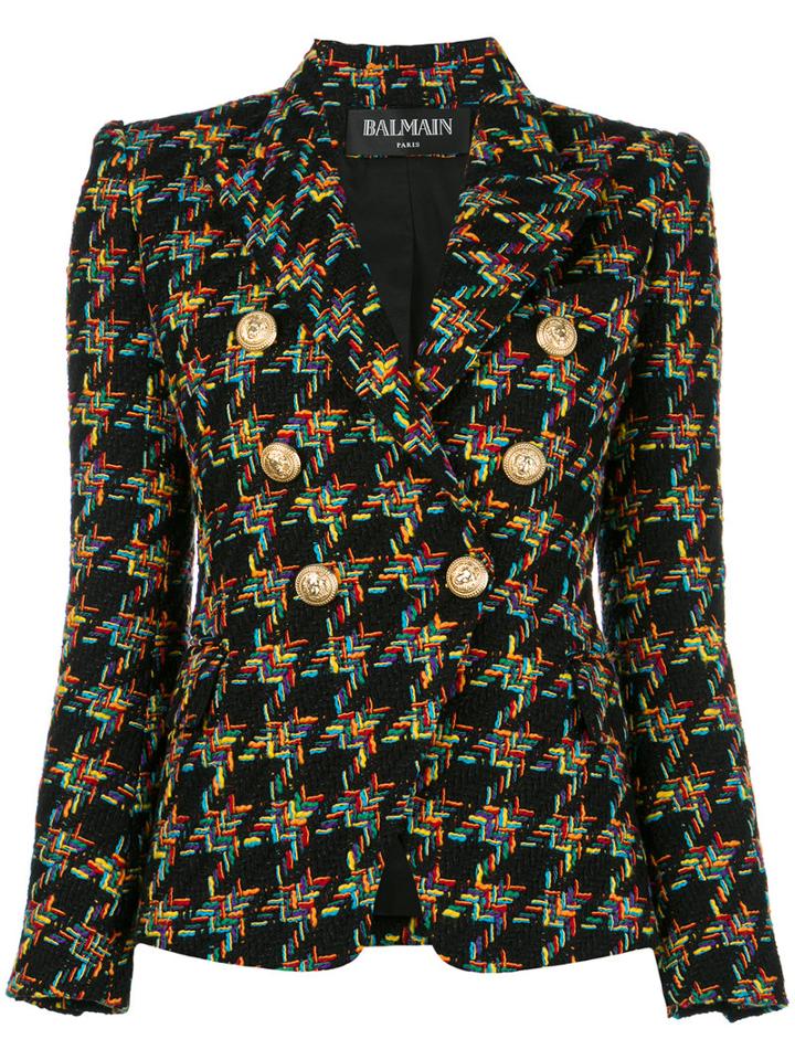 Balmain Double Breasted Tweed Jacket, Women's, Size: 38, Black, Cotton/acrylic/linen/flax/cotton