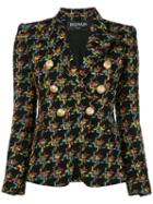 Balmain Double Breasted Tweed Jacket, Women's, Size: 38, Black, Cotton/acrylic/linen/flax/cotton