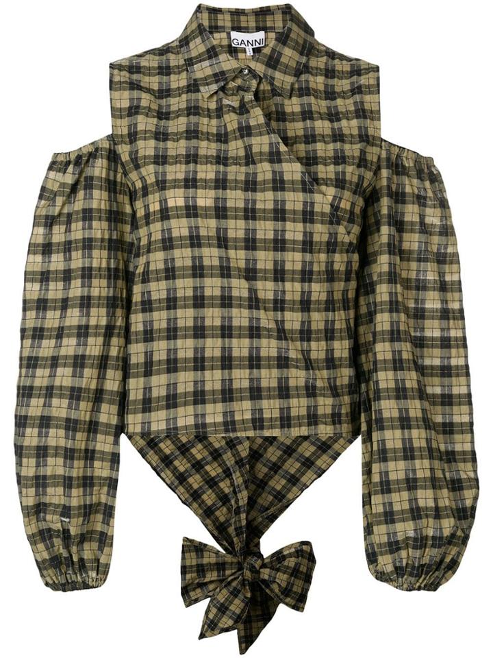 Ganni Charron Cold-shoulder Shirt - Green