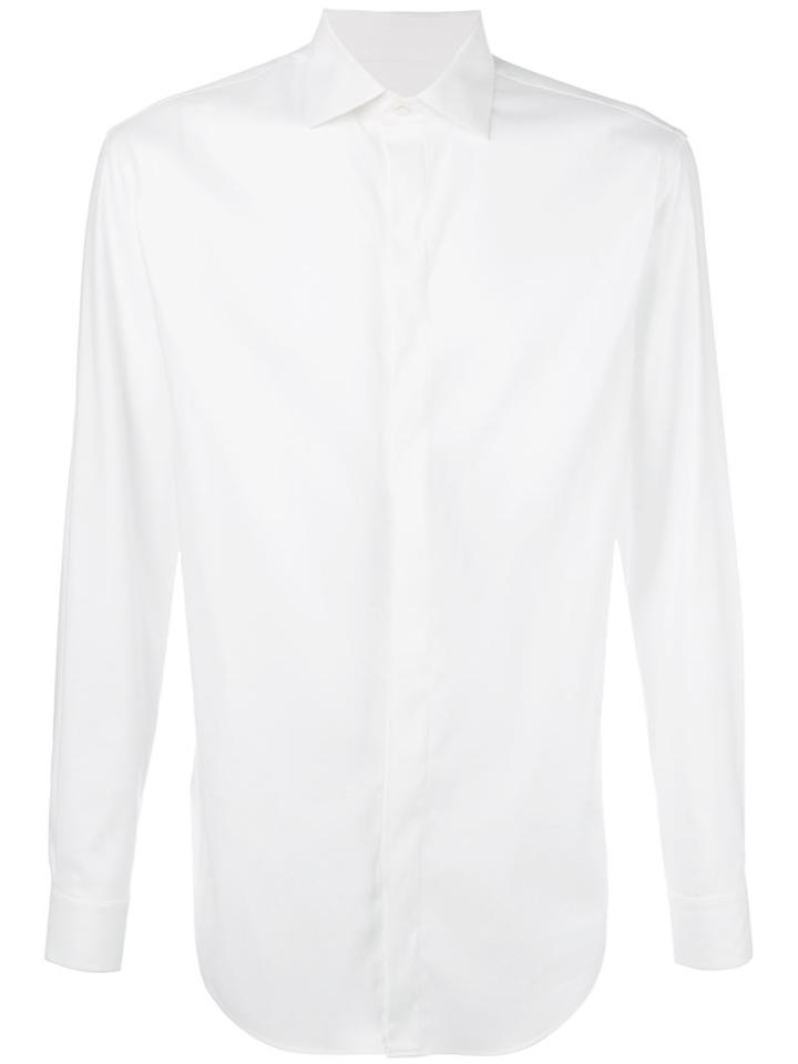 Giorgio Armani Classic Textured Shirt, Men's, Size: 42, White, Cotton/polyester/spandex/elastane